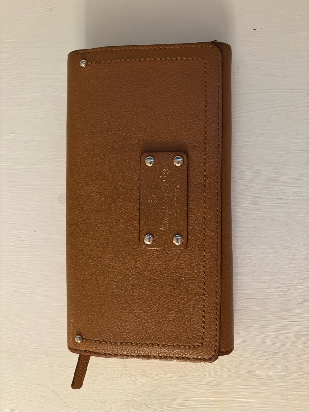 kate spade tan pebbled leather zip-around wallet